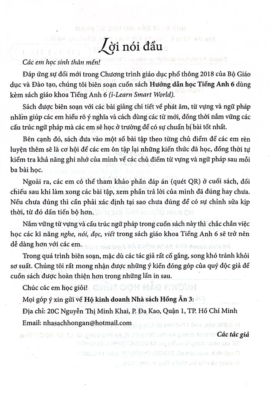 HƯỚNG DẪN HỌC TIẾNG ANH LỚP 6 (Dùng kèm SGK Tiếng Anh i-Learn Smart World)